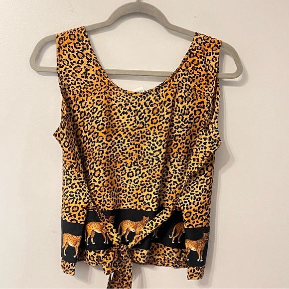 Vintage Rima Sleeveless Vest/Top Size Medium Tiger Animal Print with Tie - Picture 4 of 9